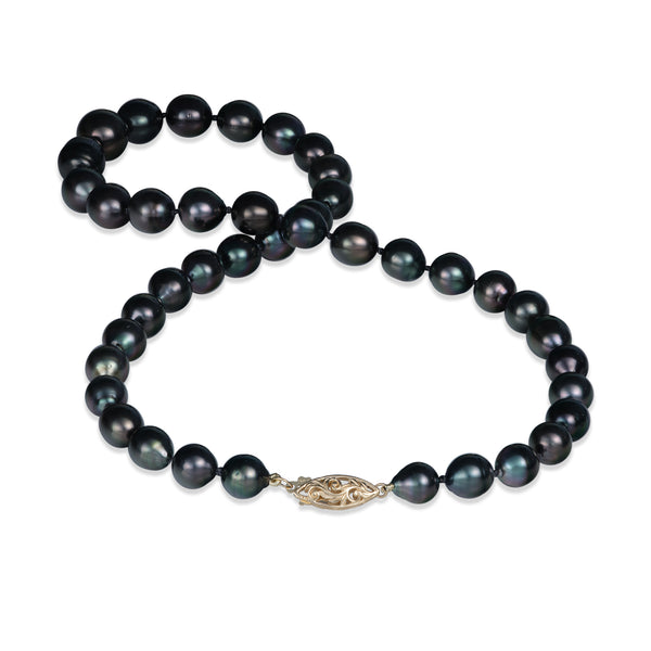 18-20 "Tahitianer schwarzer Perlenstrang mit Goldverschluss-8-12 mm