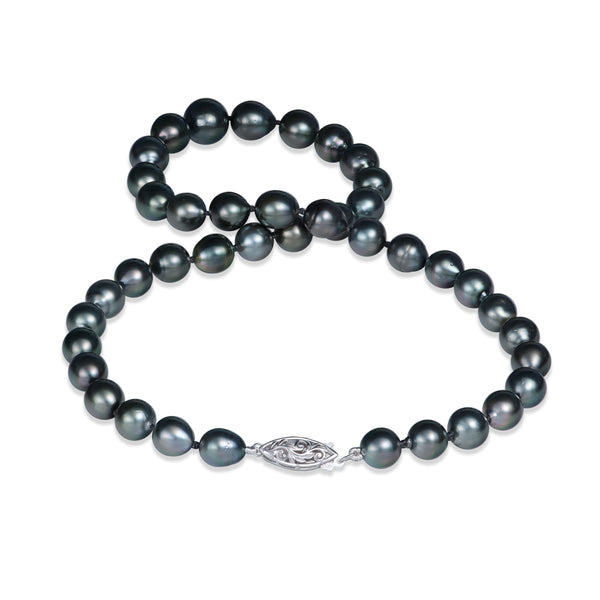 18-20" Tahitian Black Pearl Strand with White Gold Clasp - 8-12mm