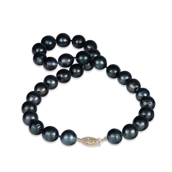 18-19 "brin de perle noir tahitien avec fermoir en or - 12-14 mm