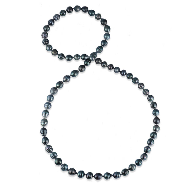 34-35 "Tahitianer schwarzer Perlenstrang-10-12 mm