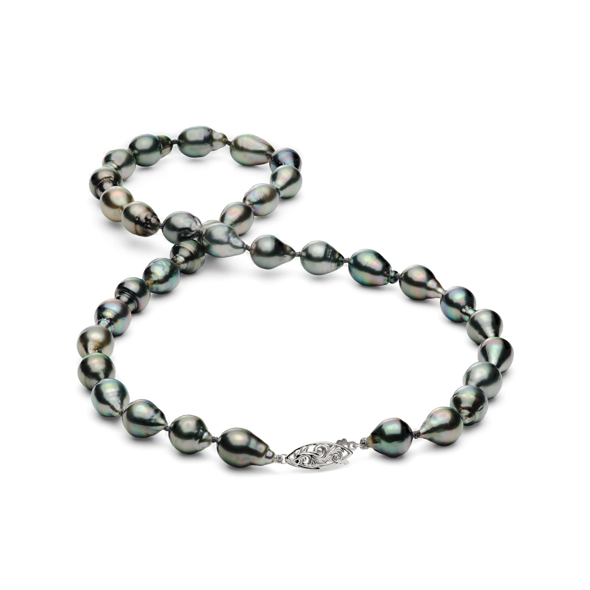 18-20" Tahitian Black Pearl Strand with White Gold Clasp - 8-10mm