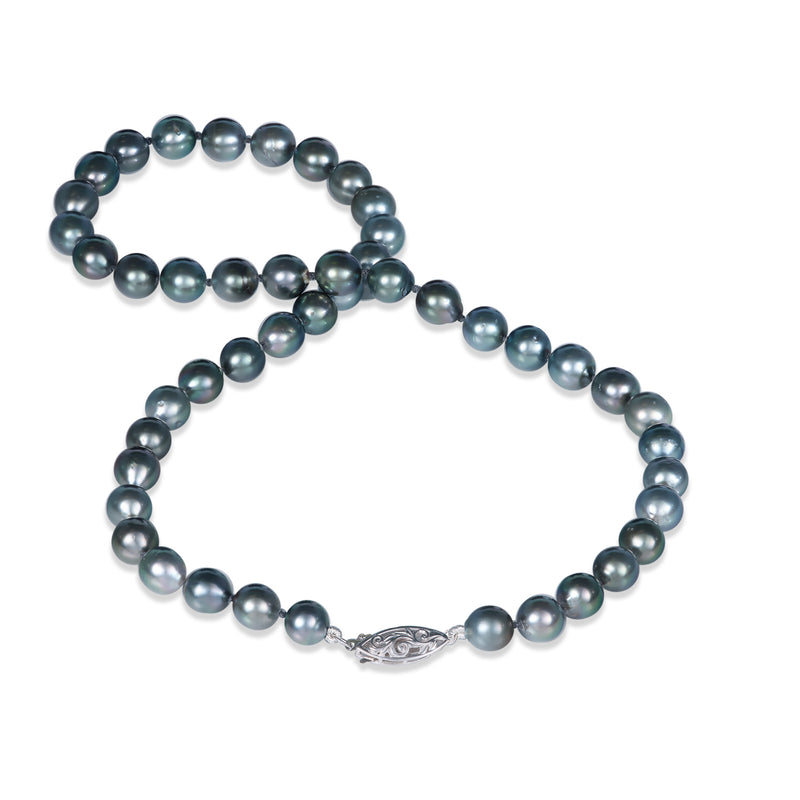 18-20" Tahitian Black Pearl Strand with White Gold Clasp - 8-10mm