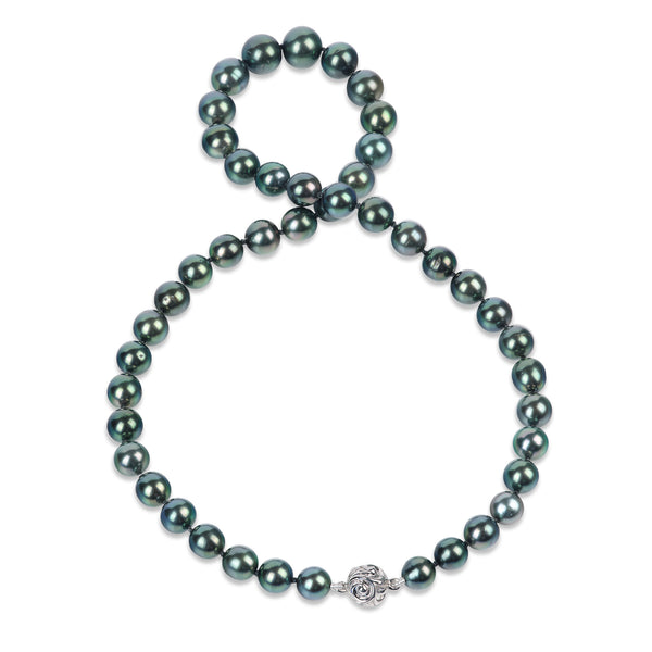 18-20 "Tahitianer schwarzer Perlenstrang mit magnetischem Goldverschluss-8-12 mm