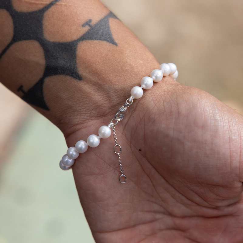 8-9,5 "Bracelet de perles blanc d'eau douce en or blanc - 6-7,5 mm