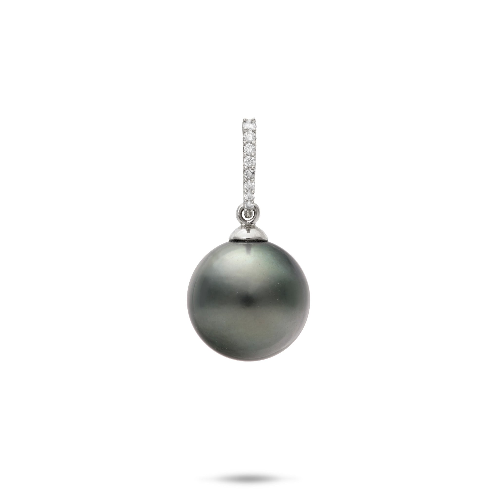 Tahitian Pearl Pendant with a 14k White Gold Diamond Bail on a white background