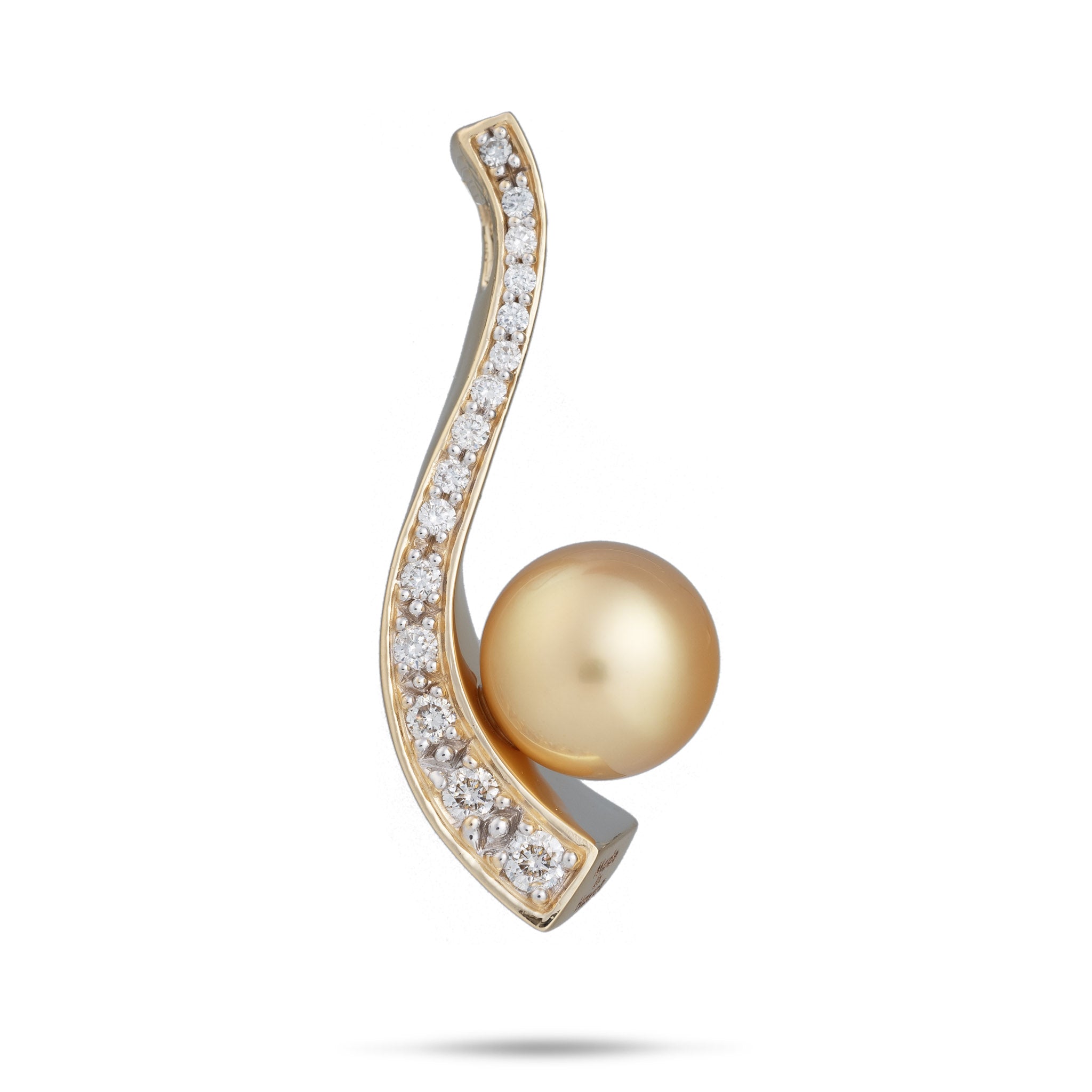 South Sea Gold Pearl Pendant in Gold with Diamonds - 11-12mm