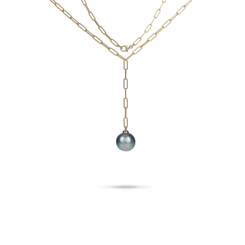 18 "tahitianische schwarze Perlenkette in Gold - 12-14 mm