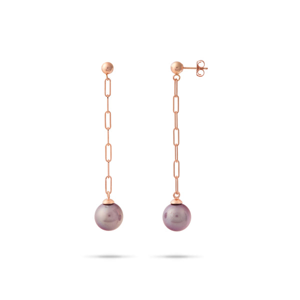 Ultraviolet Freshwater Pearl Paperclip Chain Earrings in Rose Gold - 9-10mm