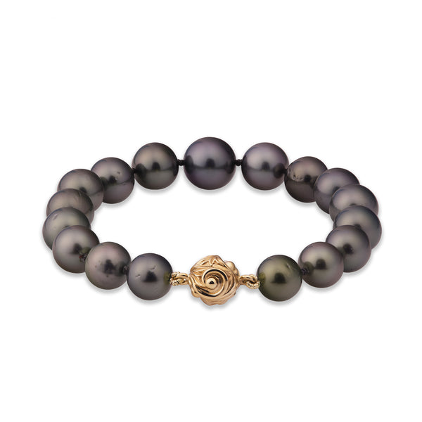 7.75-8" Tahitian Black Pearl Bracelet with Magnetic Gold Clasp - 8-13mm