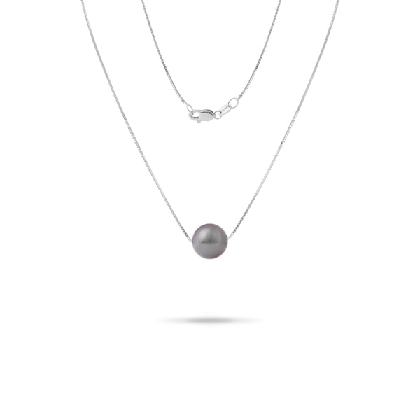 16-18" Adjustable Tahitian Black Pearl Necklace in White Gold - 9-10mm