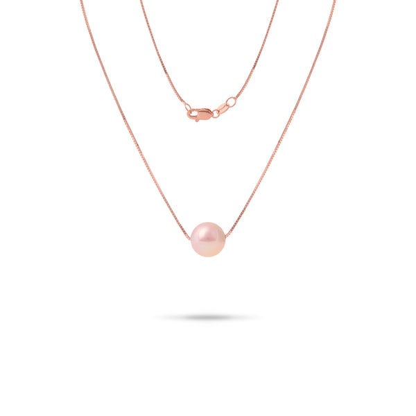16-18" Adjustable Freshwater Peach Pearl Necklace in Rose Gold - 9-10mm