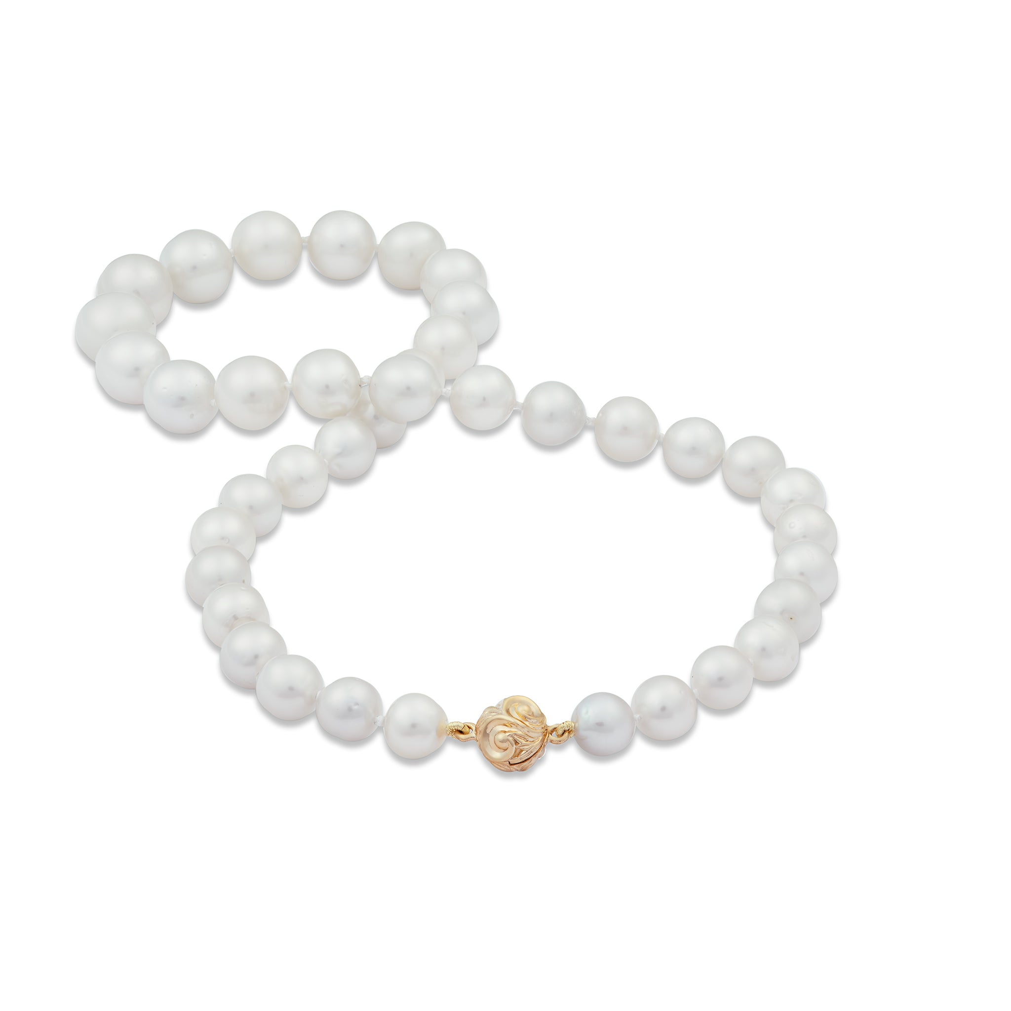 18-19" South Sea White Pearl Strand with Magnetic Clasp in Gold - 9-12mm