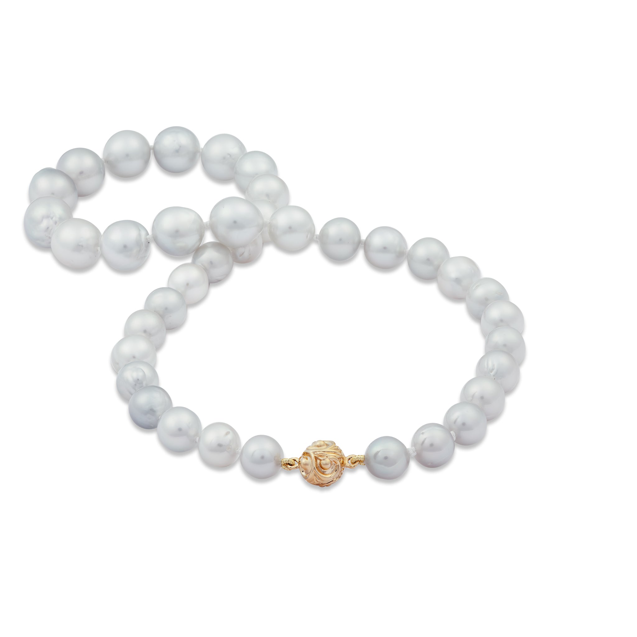 18-19" South Sea Silver Pearl Strand with Magnetic Clasp in Gold - 9-13mm