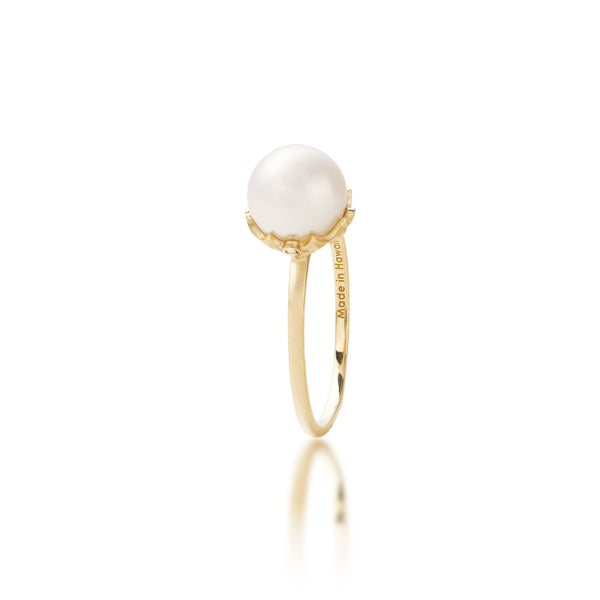 Pearl パンデイロ yumiy Hawaiian Quilted Star Akoya White Pearl Ring in Gold with