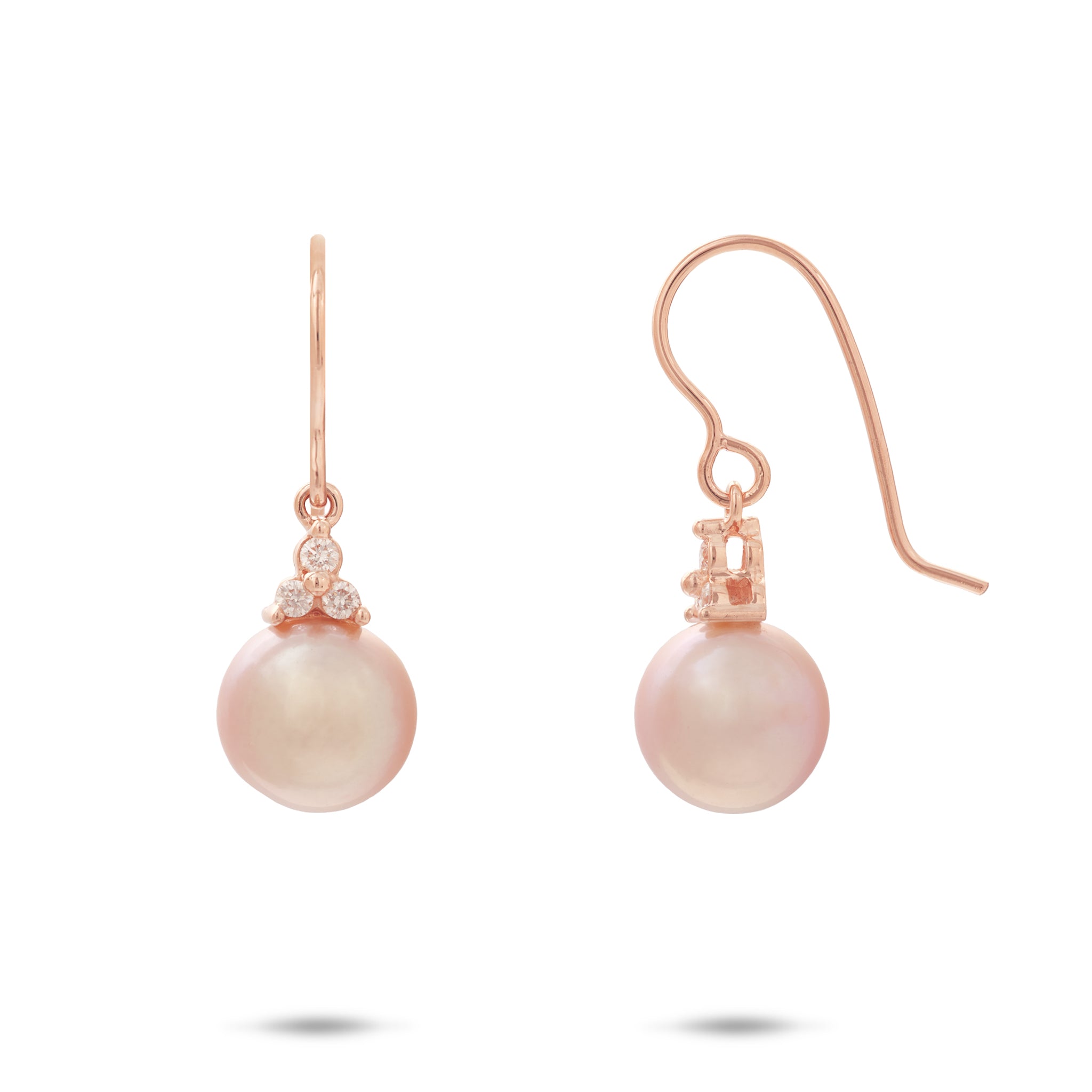 Freshwater Pearl Earrings in Rose Gold with Diamonds - 9-10mm