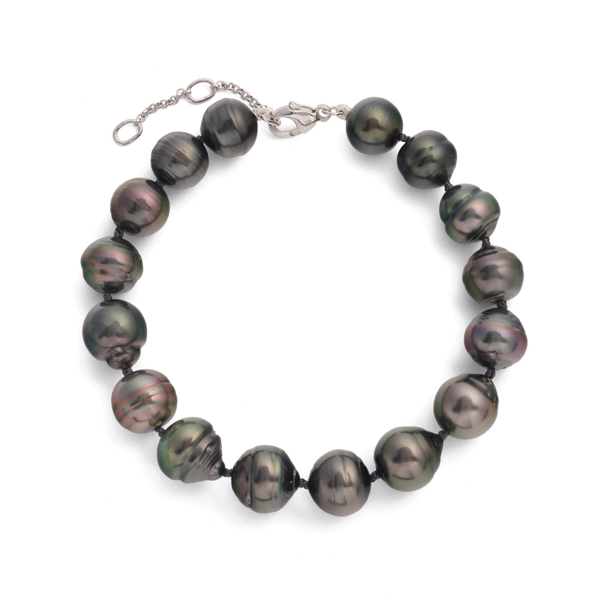 Adjustable Tahitian Black Pearl Bracelet in White Gold