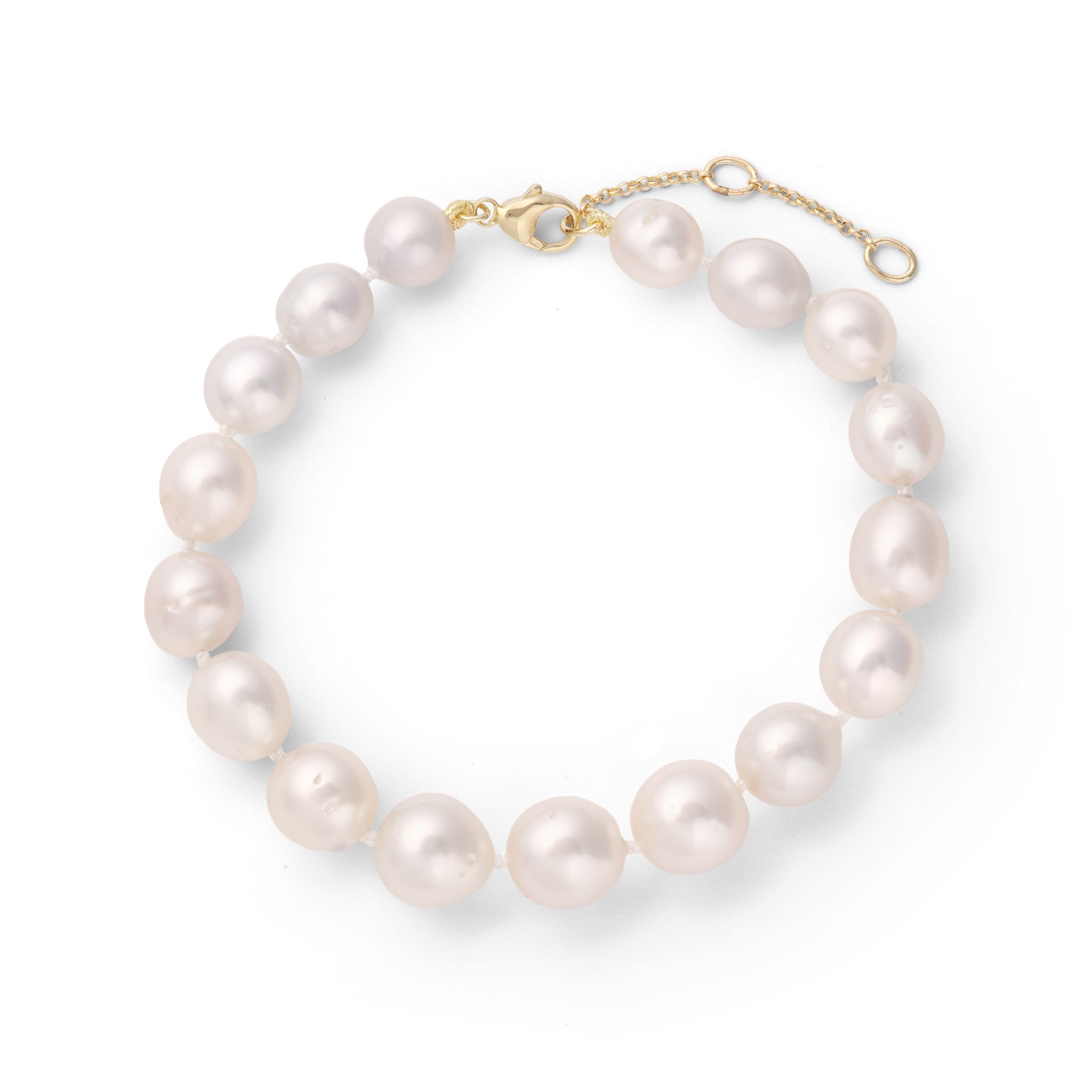8-9.5" Adjustable South Sea Silver and White Pearl Bracelet in Gold - 9-13mm