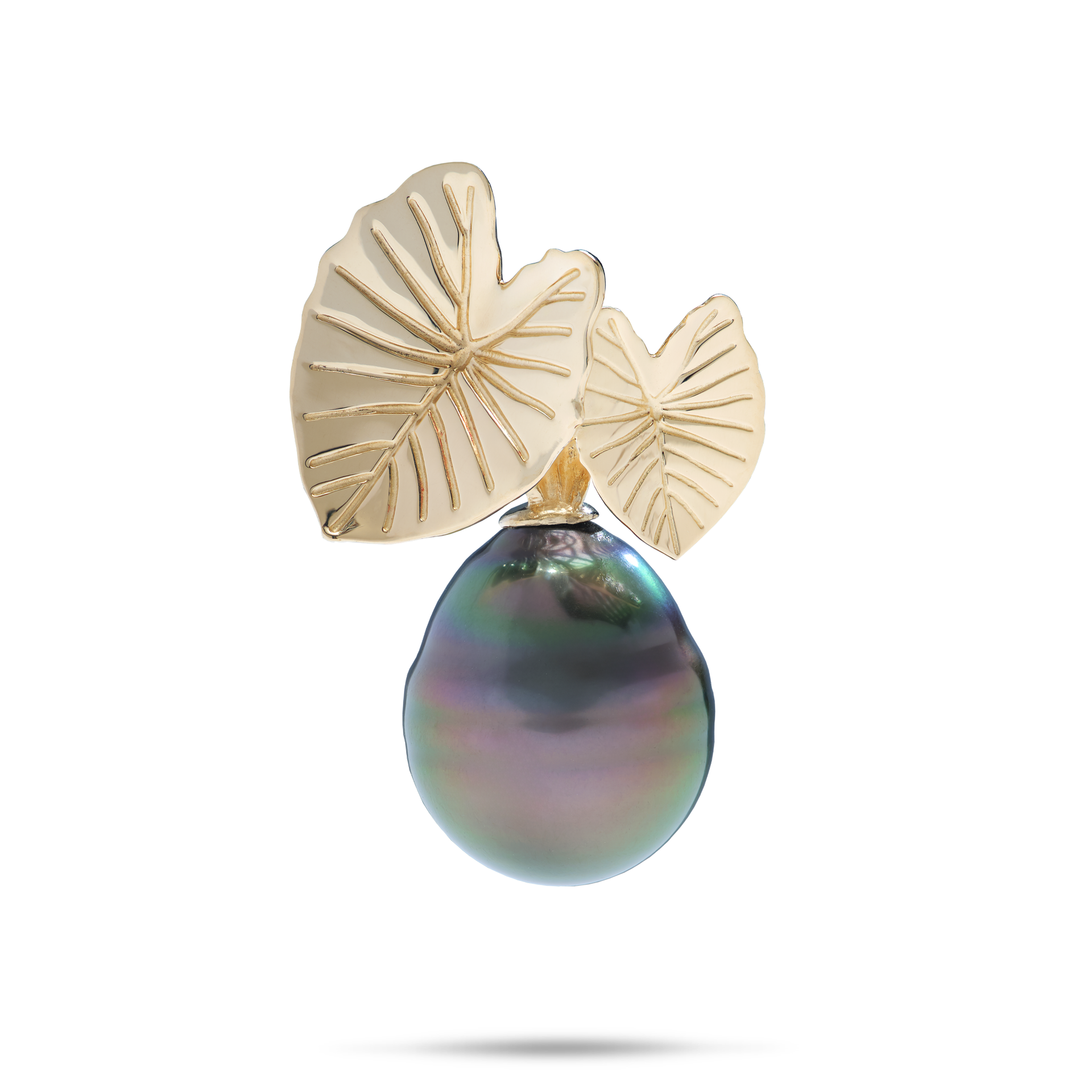 Kalo Circle Tahitian Black Pearl Pendant in Gold 12-15mm