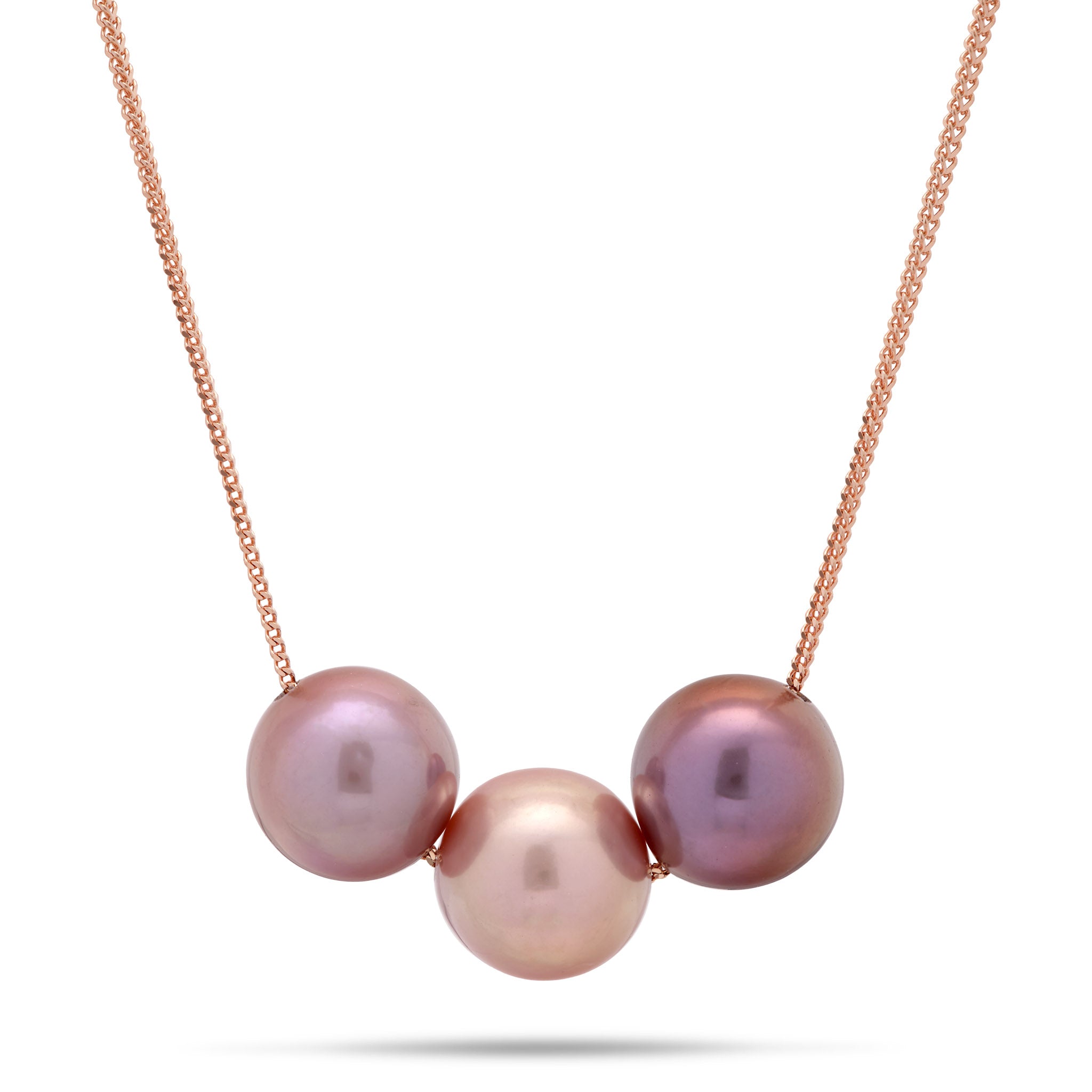 16-18" Adjustable Freshwater Lilac and Ultraviolet Pearl Necklace in Rose Gold - 10-11mm