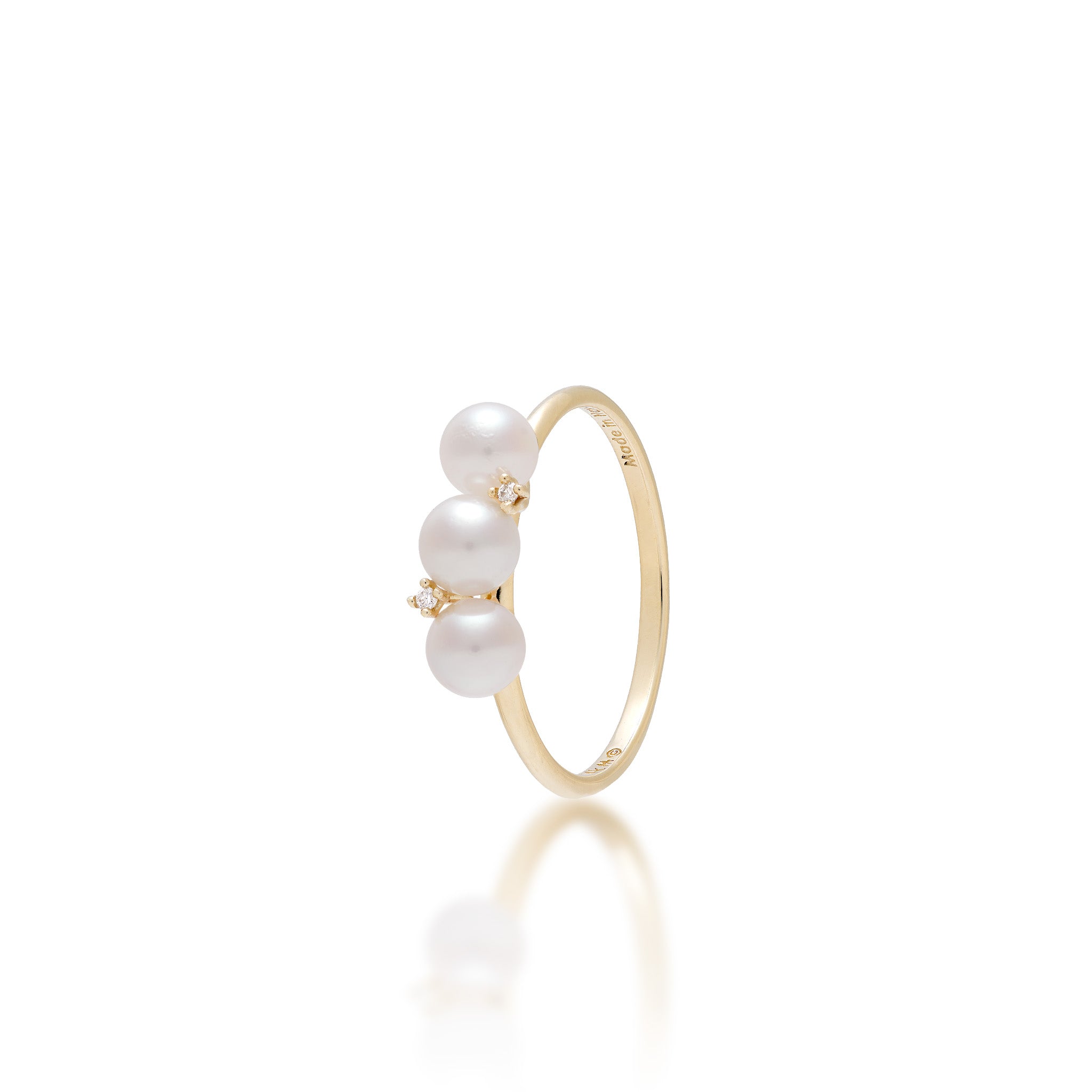 Stacjabke Akoya White Pearl Ring in Gold with Diamonds