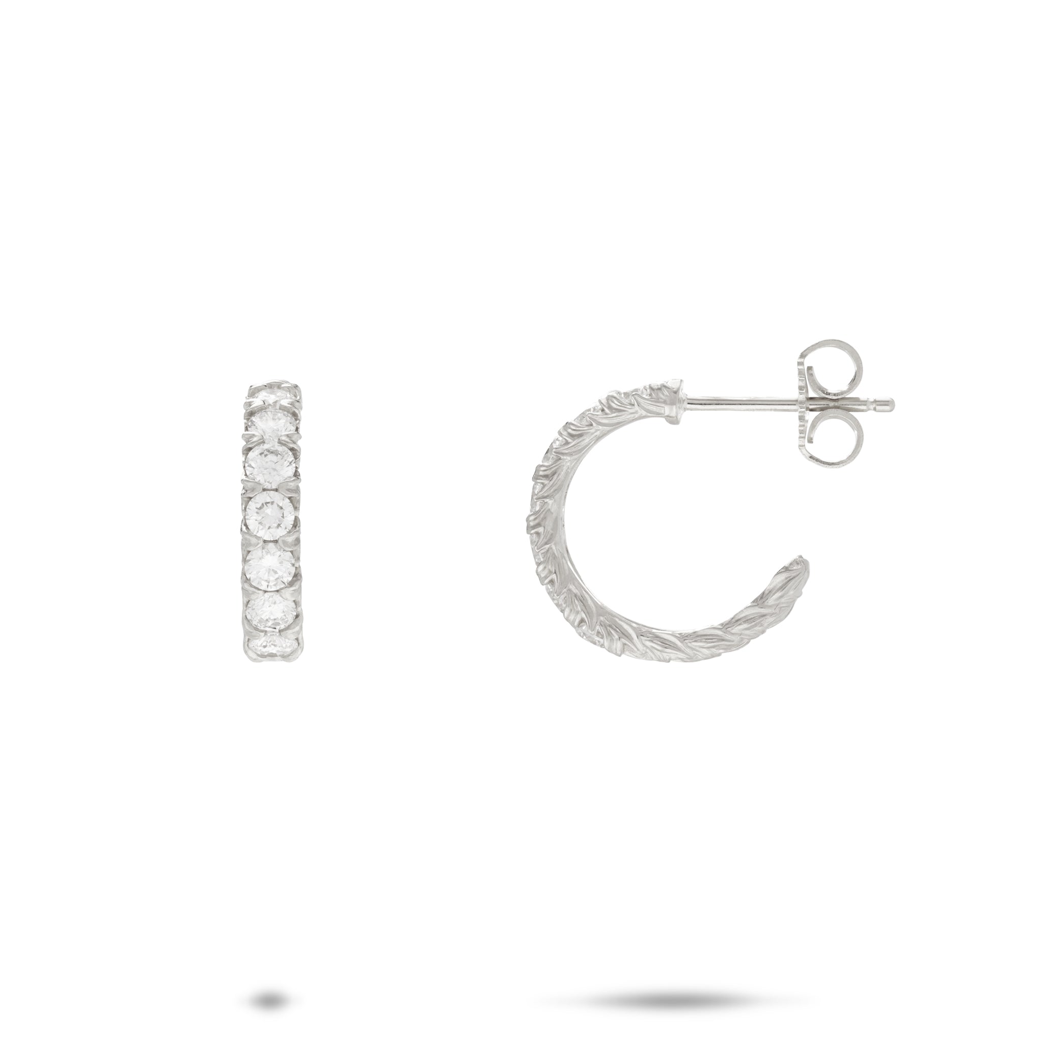Hidden Hawaiʻi Maile Hoop Earrings in White Gold with Lab Grown Diamonds - 14mm