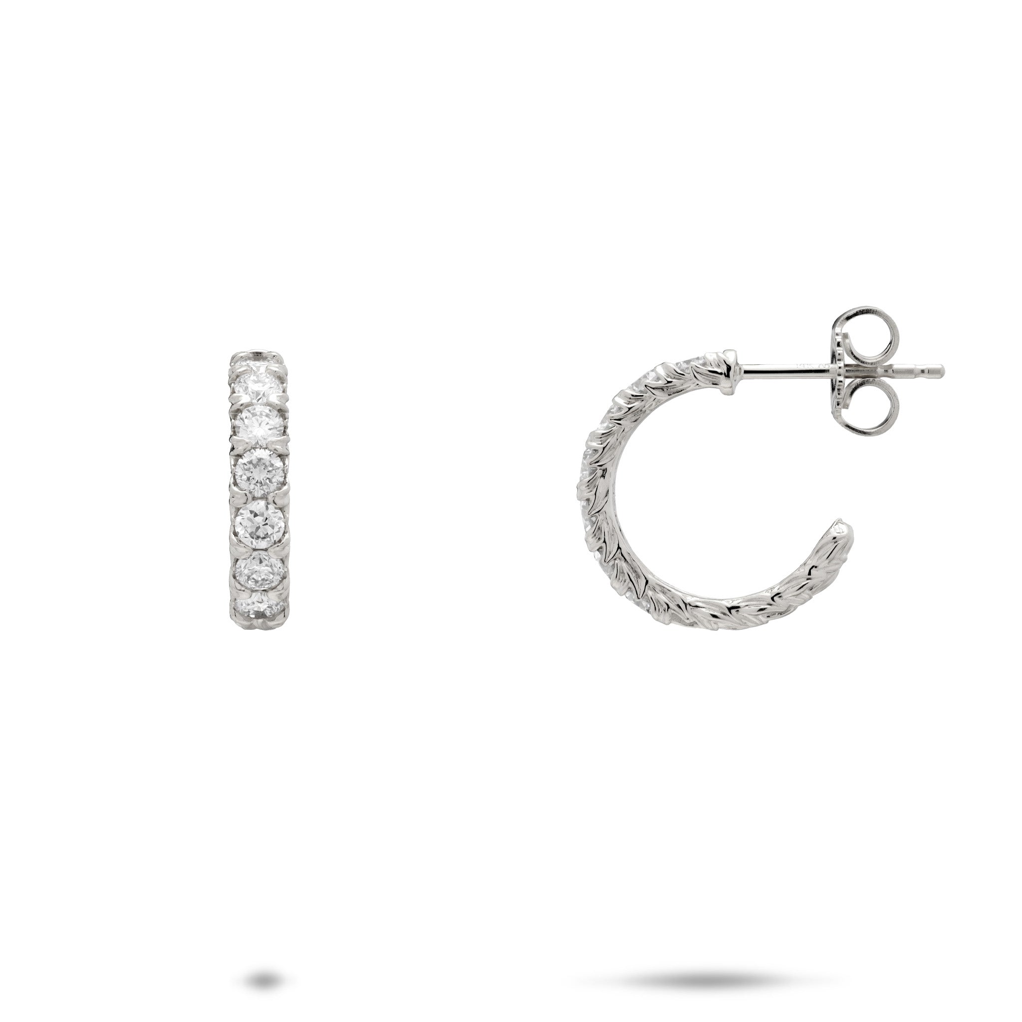 Hidden Hawaiʻi Maile Lab Grown Diamond Huggie Hoop Earrings White Gold