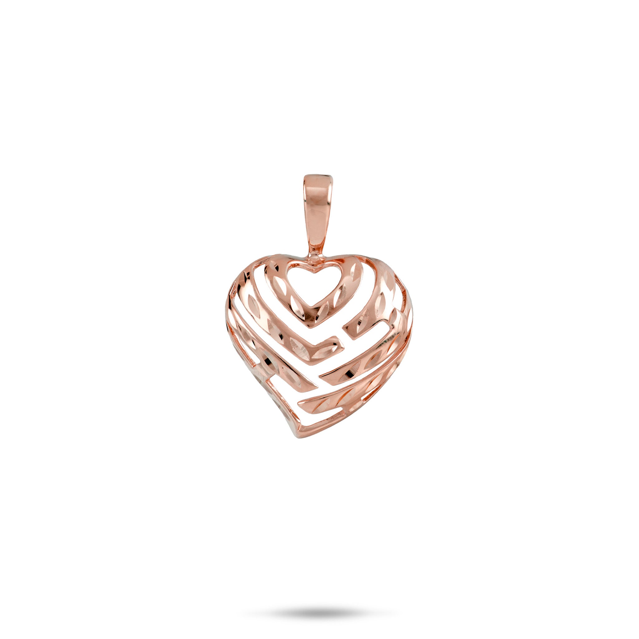15mm Aloha Heart Pendant in 14k Rose Gold