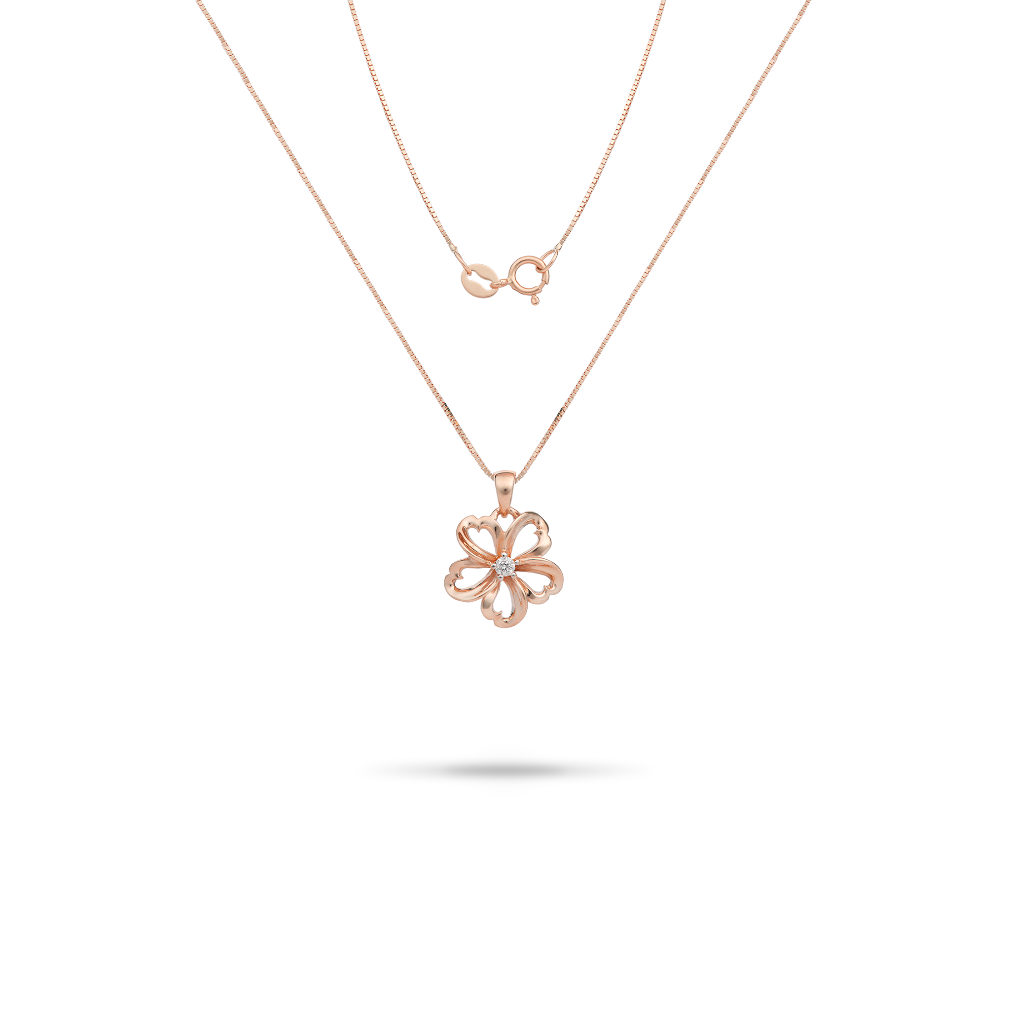 18" Plumeria Pendant / Necklace in Rose Gold with Diamond - 14mm