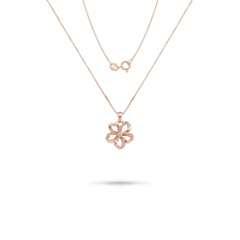 18" Plumeria Pendant / Necklace in Rose Gold with Diamond - 14mm