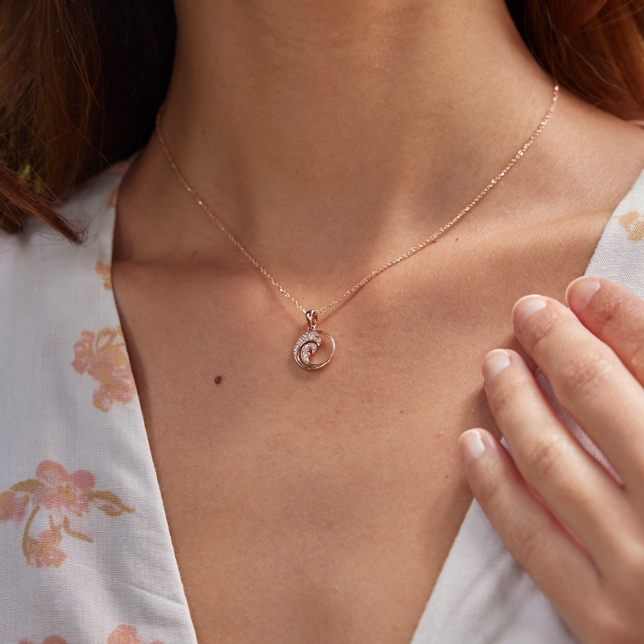 Nalu Pendant in Rose Gold with Diamonds - 12mm