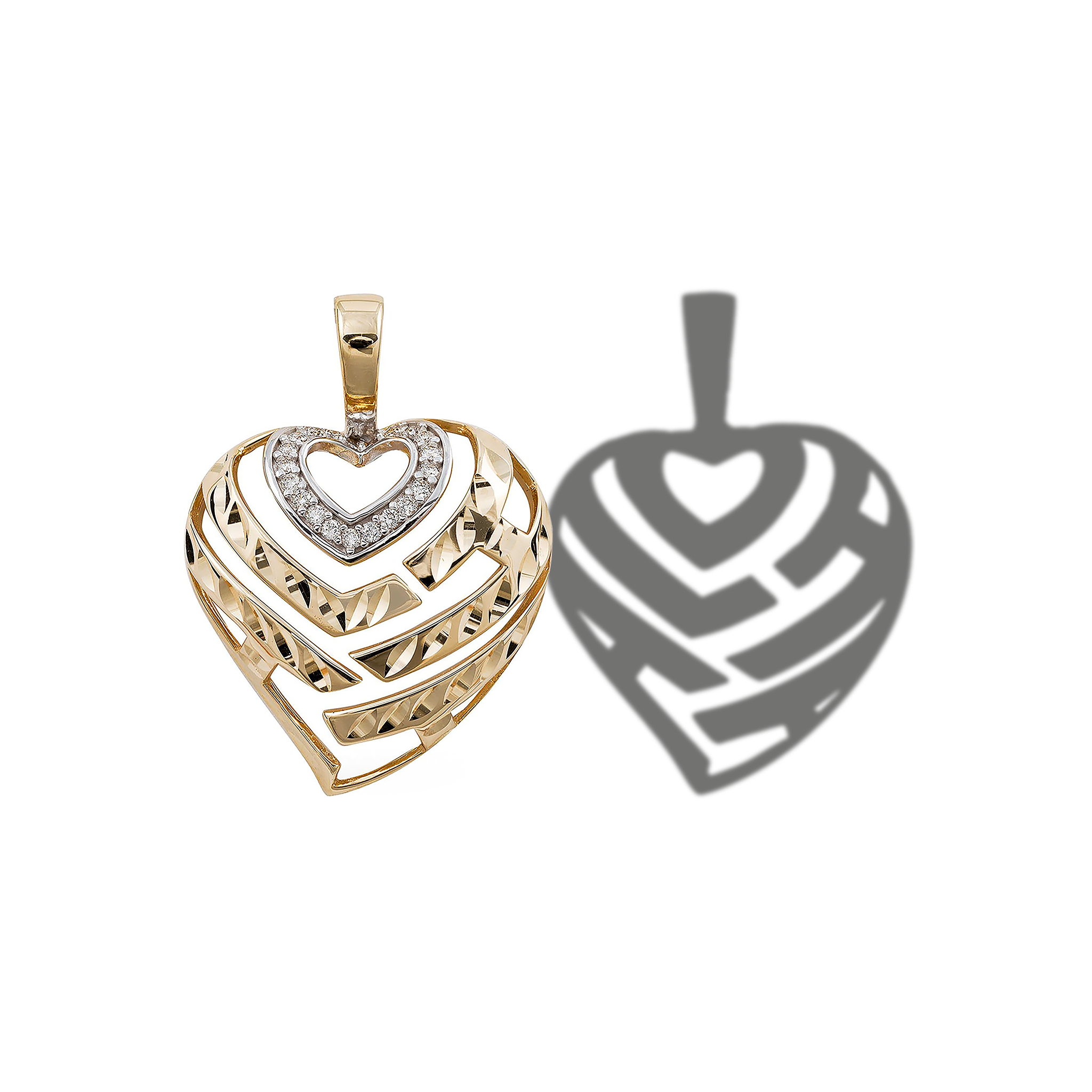 Aloha Heart Pendant in Gold with Diamonds - 18mm