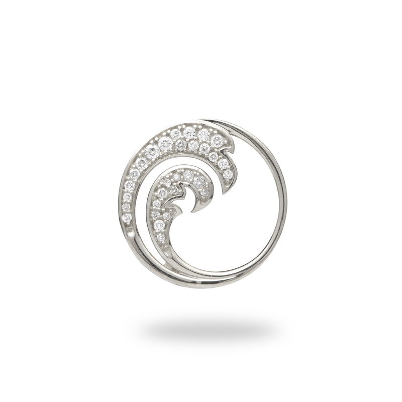 Nalu Pendant in White Gold with Diamonds - 18mm - Maui Divers Jewelry
