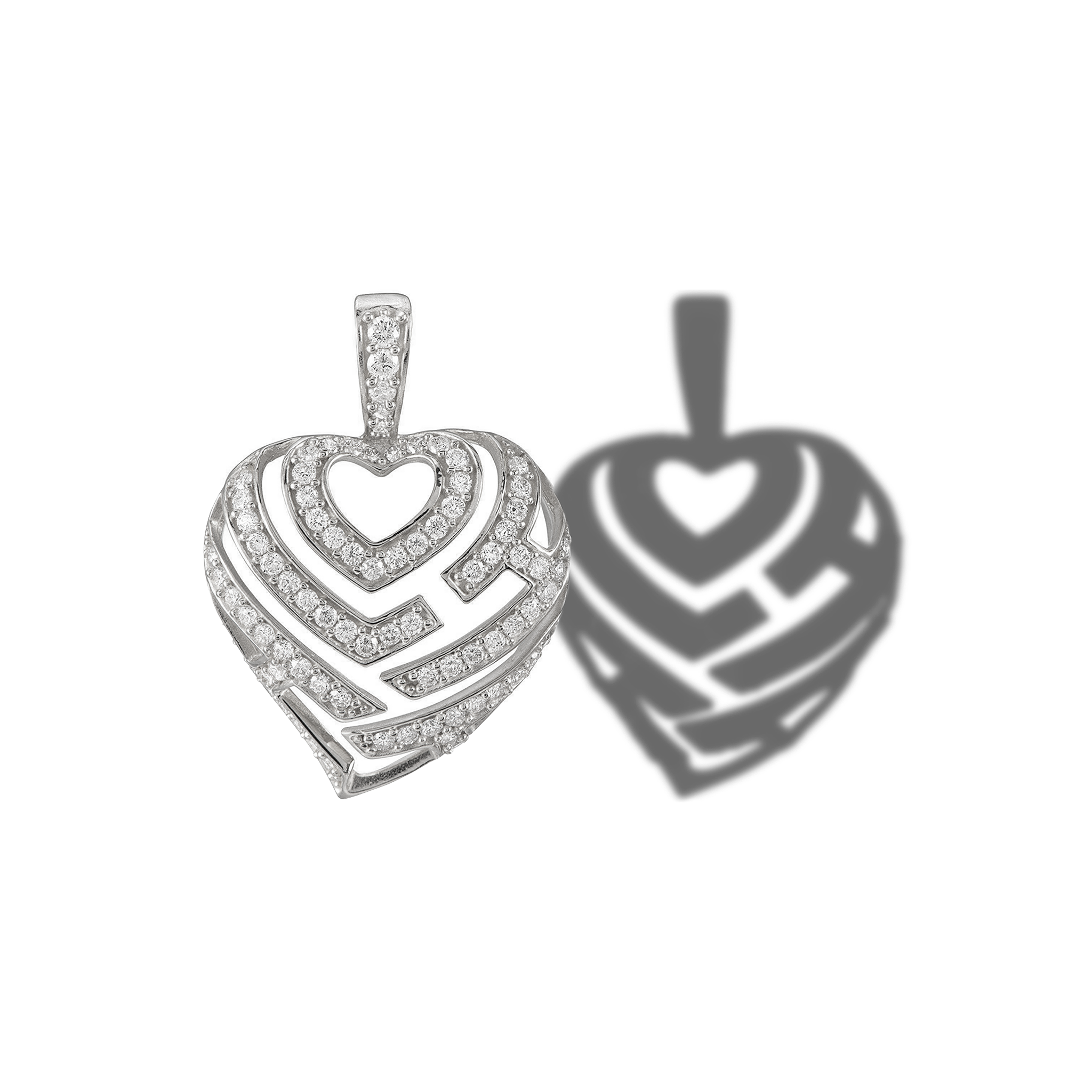 Aloha Heart Pendant in White Gold with Diamonds - 18mm