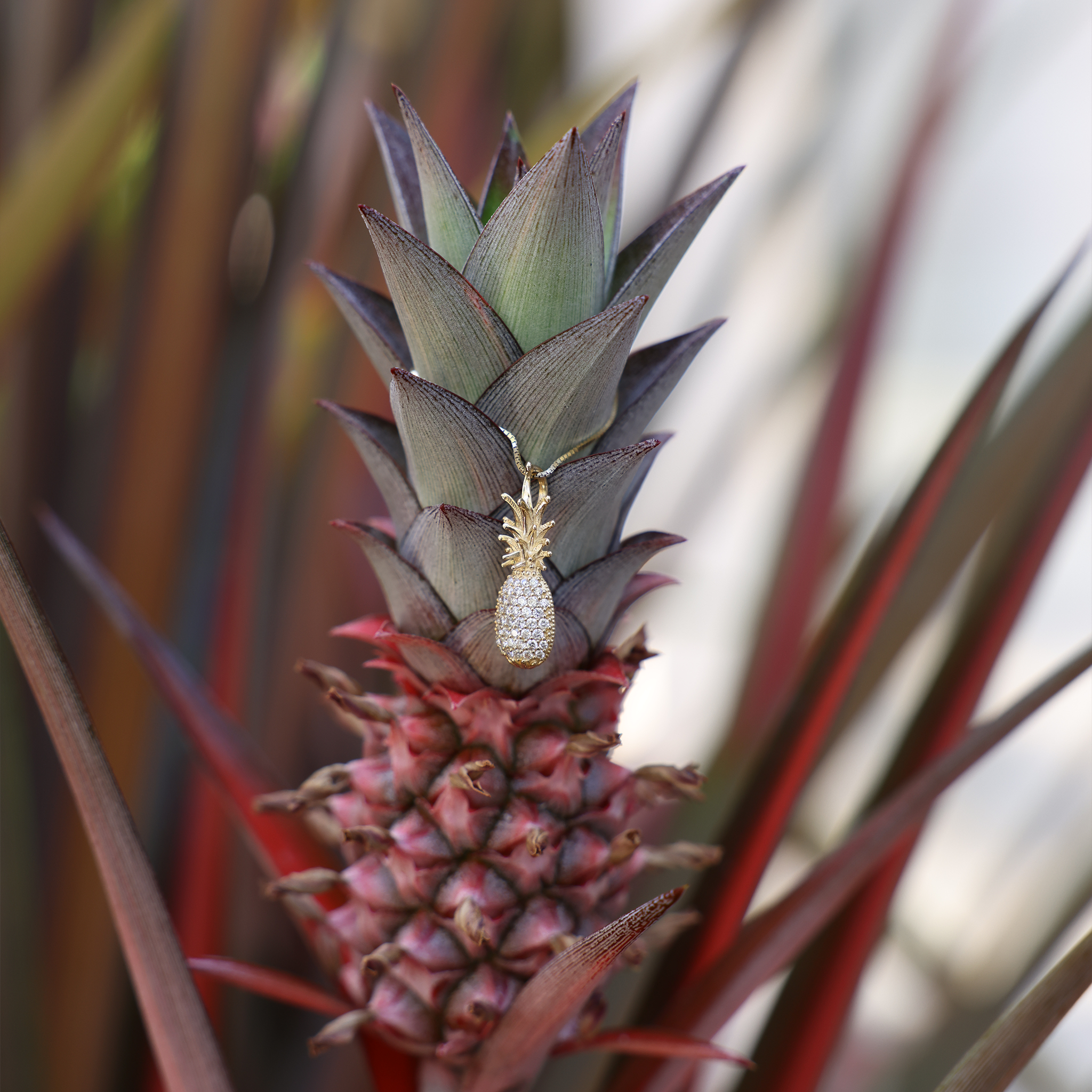 Small Pineapple with Pineapple Pendant in Gold with Diamonds by Maui Divers Jewelry
