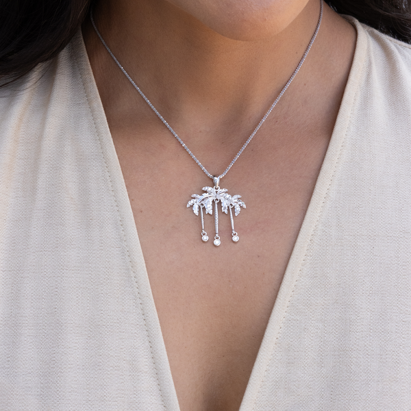 Paradise Palms - Palm Tree Pendant in White Gold with Diamonds -28mm