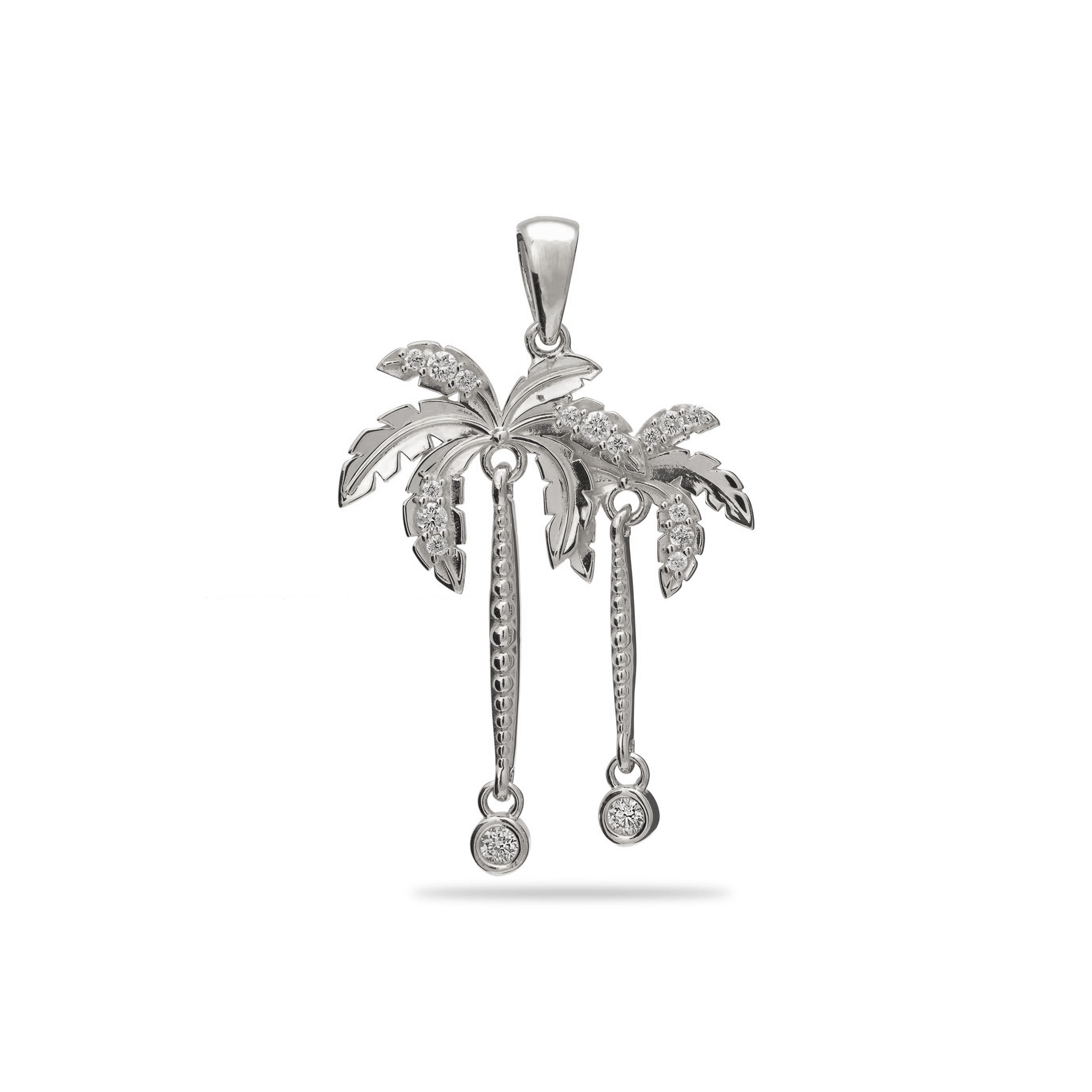 Paradise Palms - Palm Tree Pendant in White Gold with Diamonds - 28mm