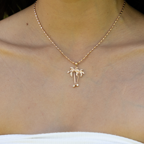 Paradise Palms - Palm Tree Pendant in Rose Gold with Diamonds - 28mm