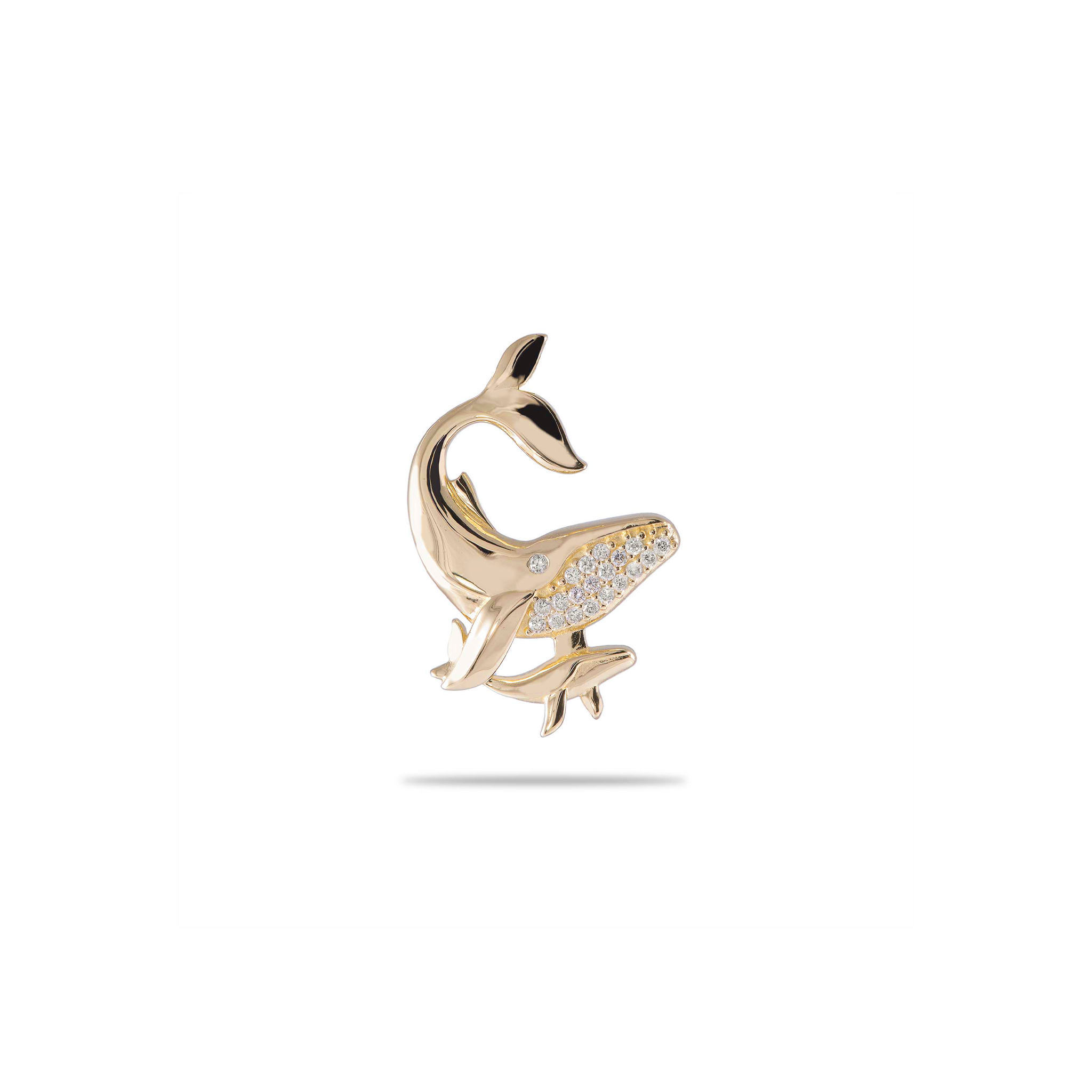 Ocean Dance Humpback Whale Mother & Baby Pendant in Gold with Diamonds - 24mm