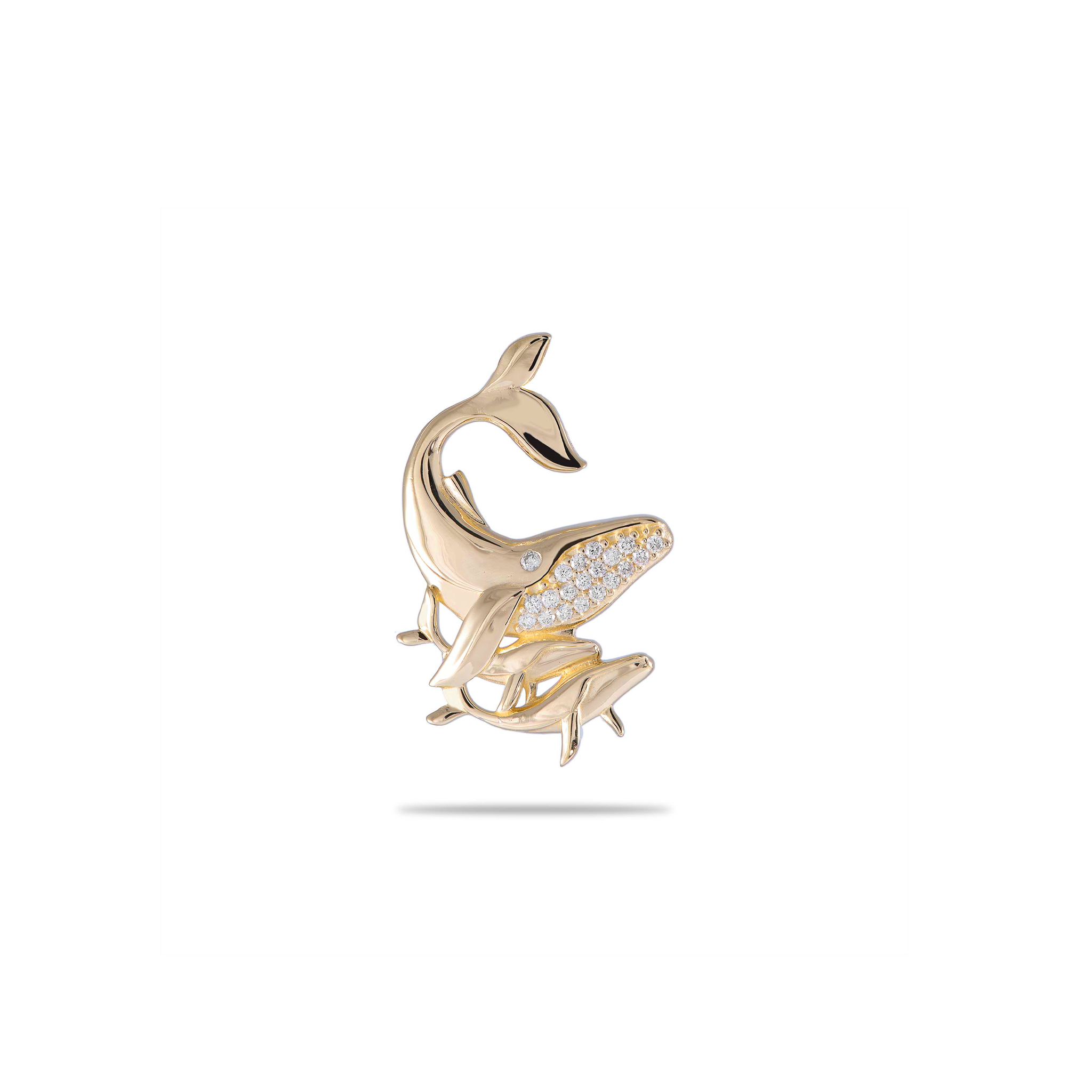 Ocean Dance Humpback Whale Mother & Babies Pendant in Gold with Diamonds - 25mm