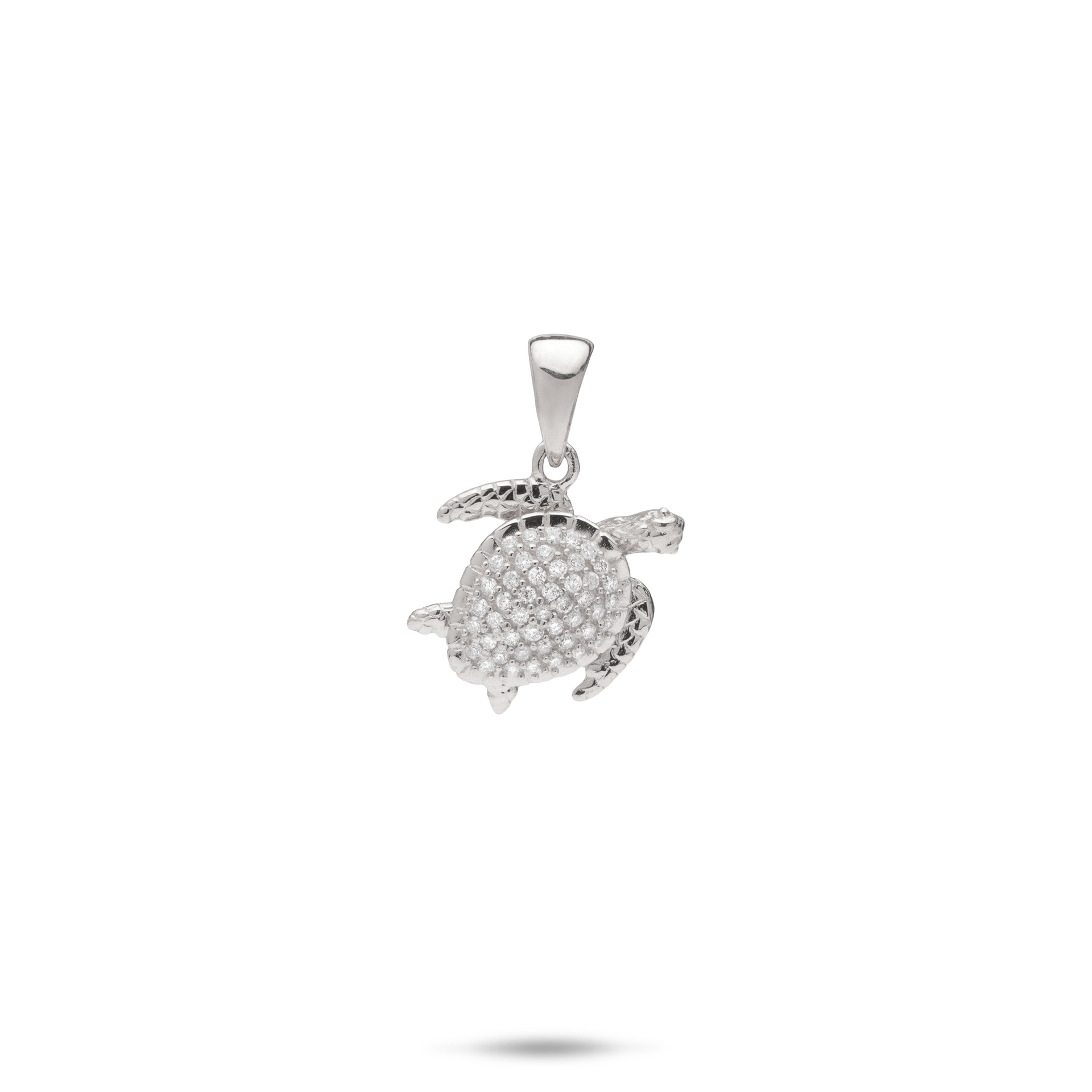0.10 Carat 10k White Gold Sea Turtle Pendant With White Diamonds - Ladies Animal Jewelry, 1.42 Grams
