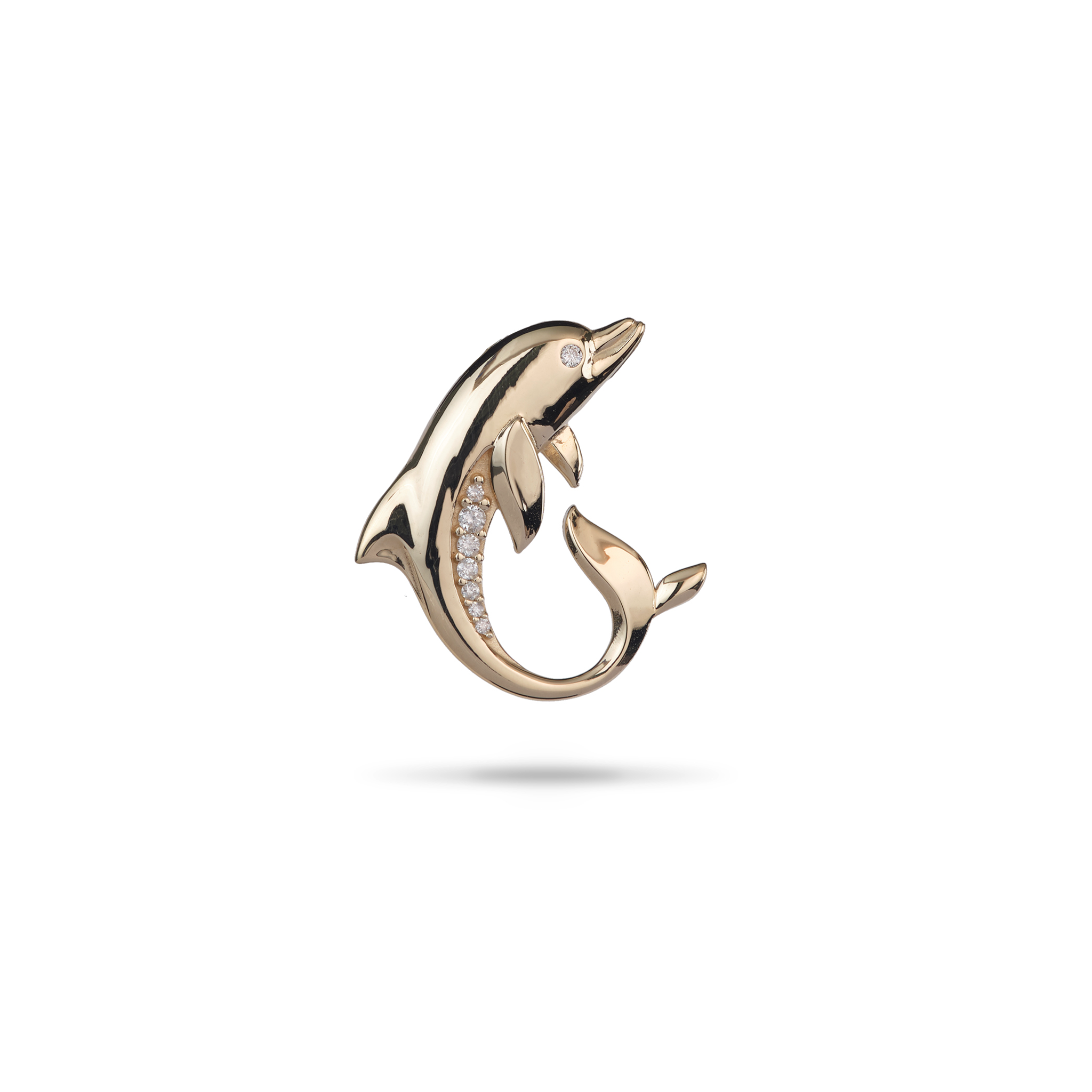 Pendentif dauphin de danse océan dans l'or avec des diamants - 22 mm