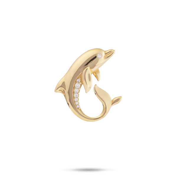 Dolphin Pendant in Gold with Diamonds - 22mm