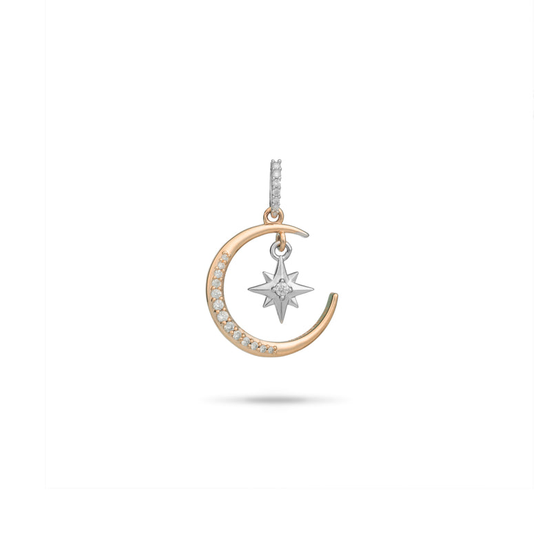 Moon & Star Mermaid Pendant in Two Tone Gold with Diamonds - 19.5mm