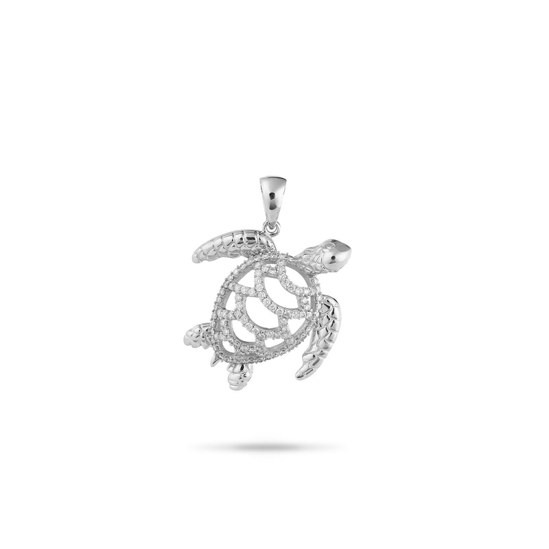 Honu Pendant in White Gold with Diamonds - 28mm
