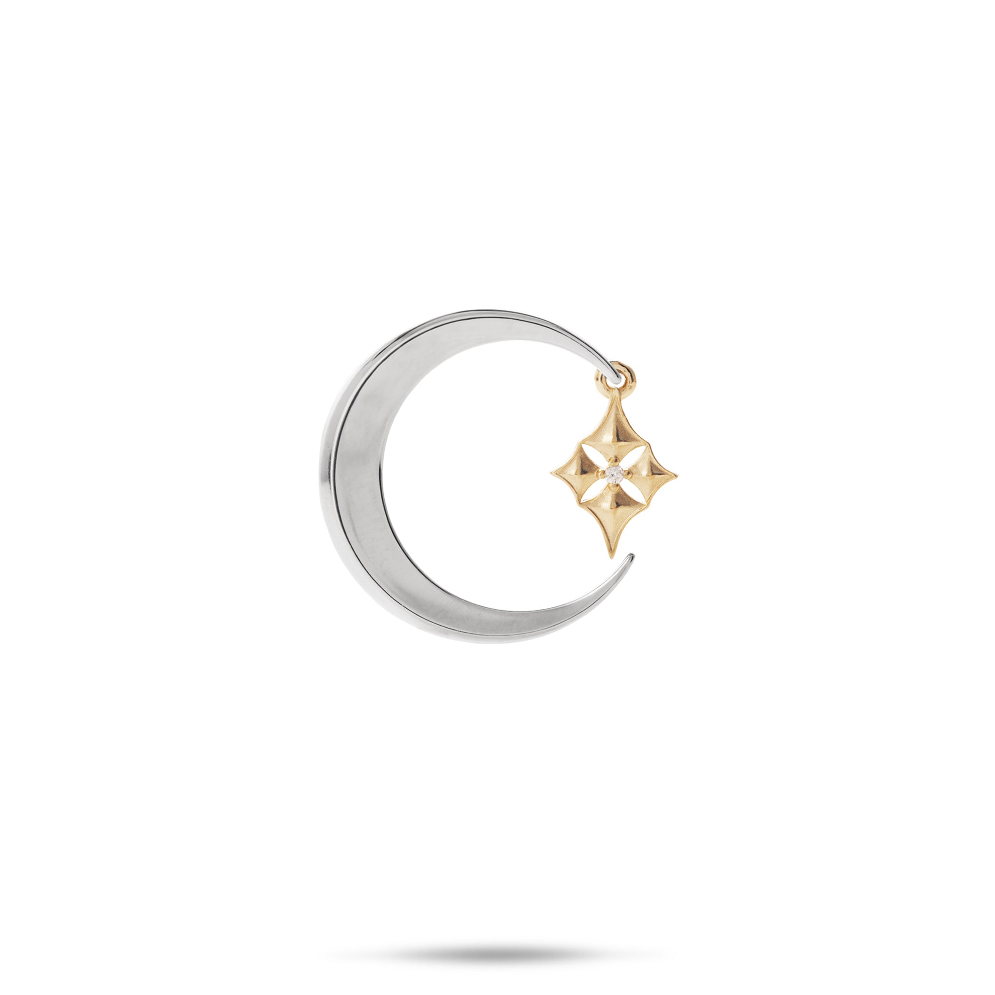 Hawaiian Quilted Star and Moon Pendant in Two Tone Gold with Diamond - 18mm