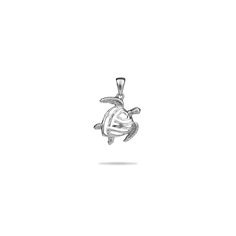 Maui Divers Jewelry Honu Pendant in White Gold - 15mm on White Background