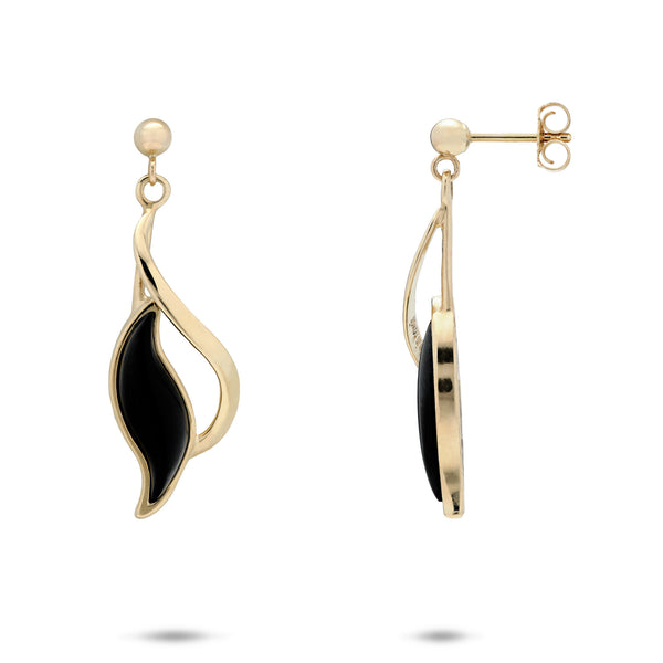 Paradise Black Coral Dangle Stud Earrings in Gold