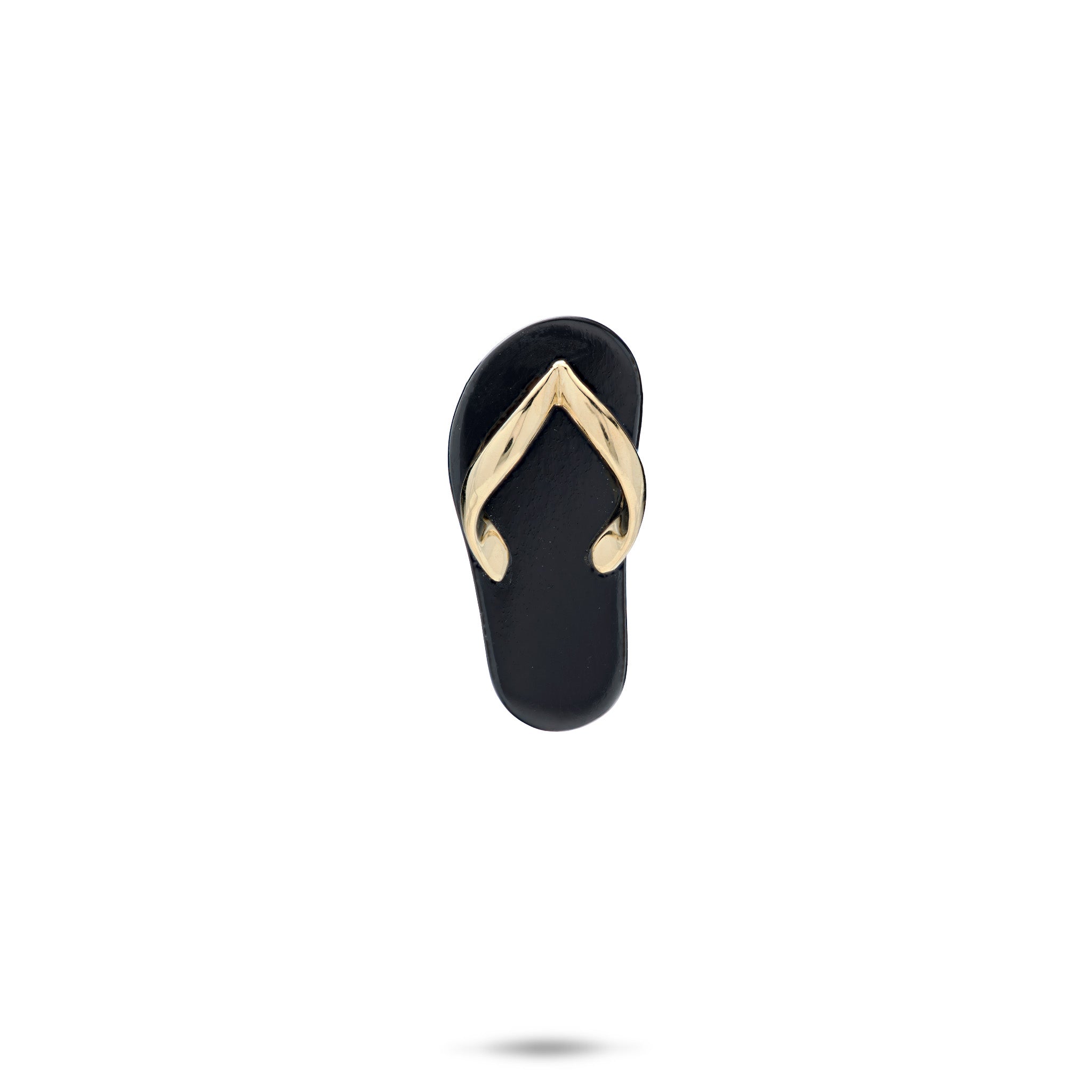 20mm Hawaiian Black Coral Slipper Pendant with 14k Yellow Gold Straps on white background