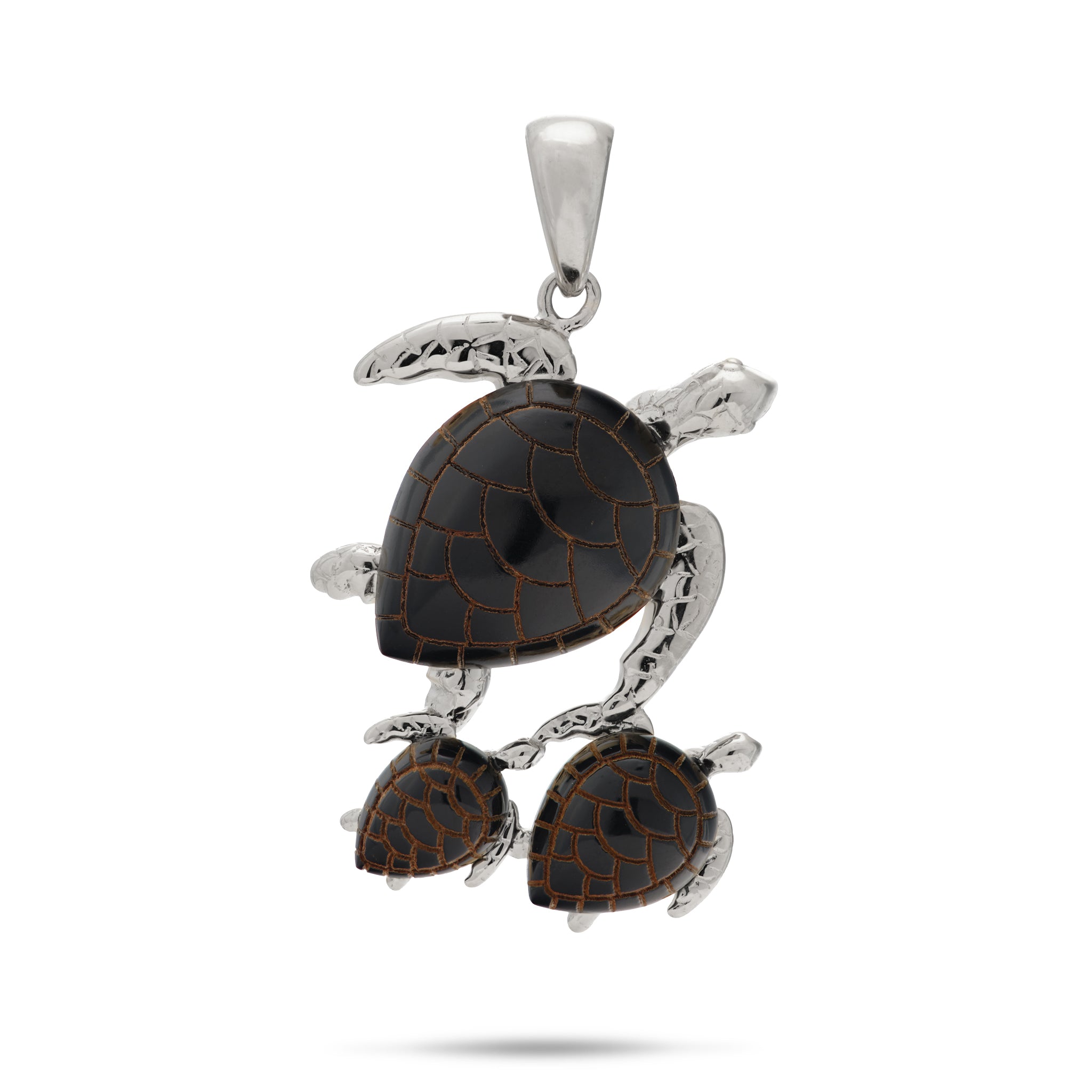 Honu (Sea Turtle) Black Coral Pendant in White Gold - 31mm