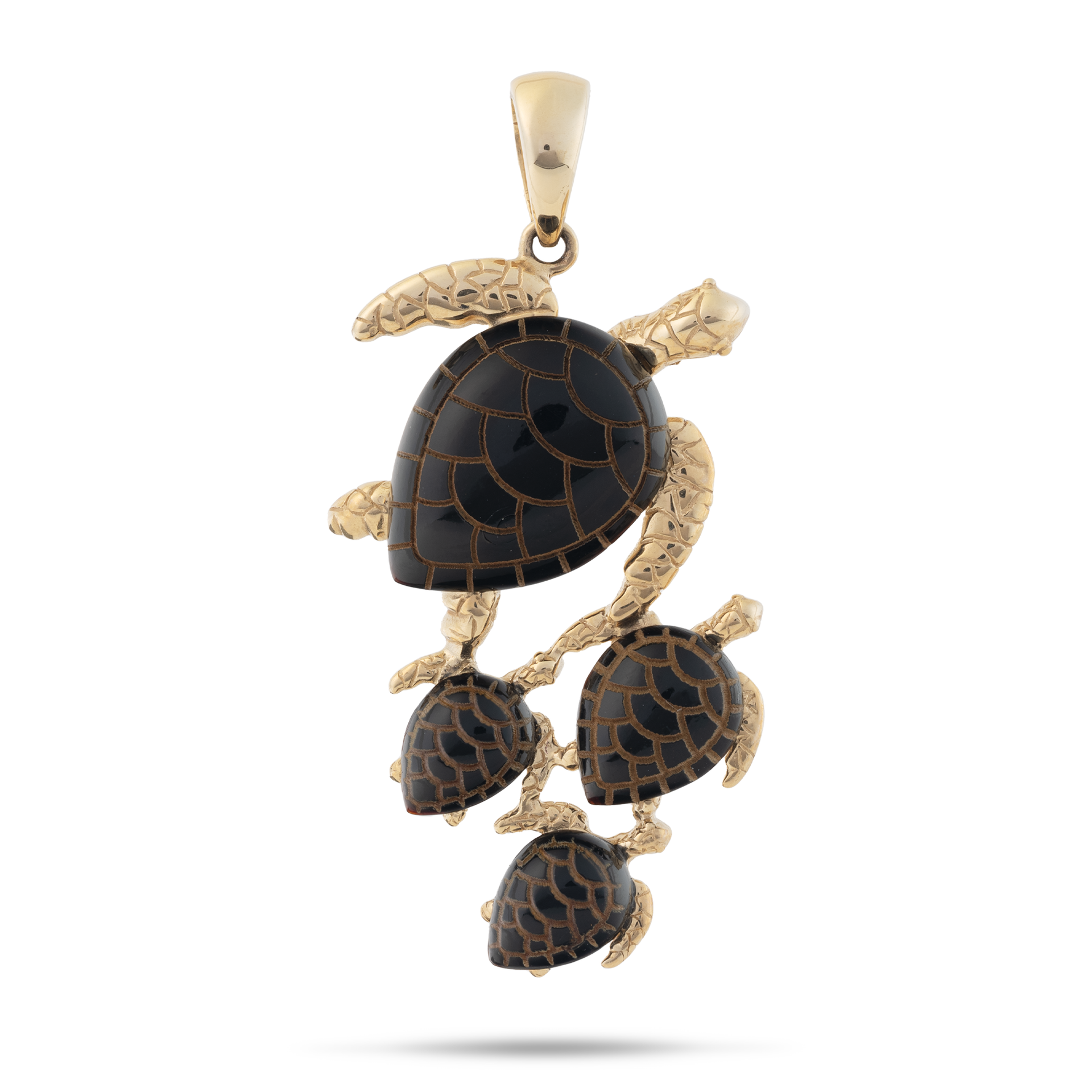 Honu (Sea Turtle) Black Coral Pendant in Gold - 37mm